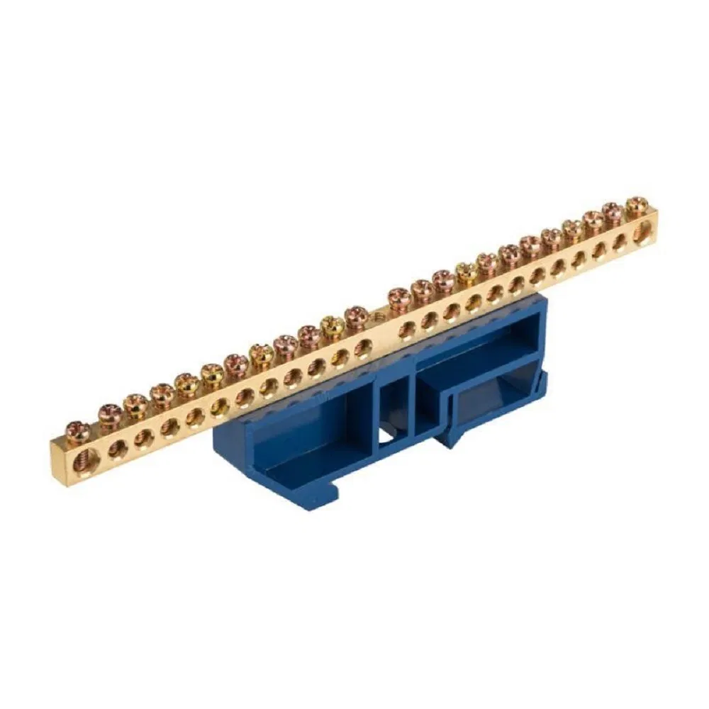 "N" 零线汇流排 8x12mm 24/1 (24组/中心固定) 带 DIN 导轨绝缘体 (20个/包) Промрукав PR08.28971