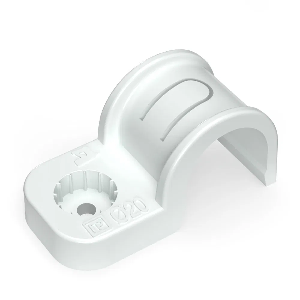 Plastic single-sided mounting clip for direct installation, weather-resistant white in PE d20 mm (50pcs