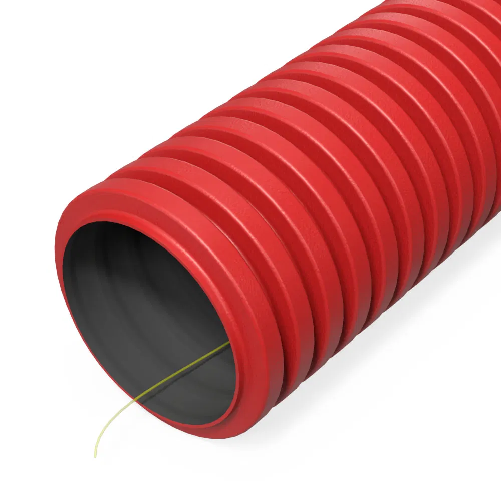 双壁聚乙烯 (HDPE) 波纹管 柔性型 1250 (SN63) 带连接口 红色 d50 mm (50m/150m 包装/托盘) Промрукав PR15.00993