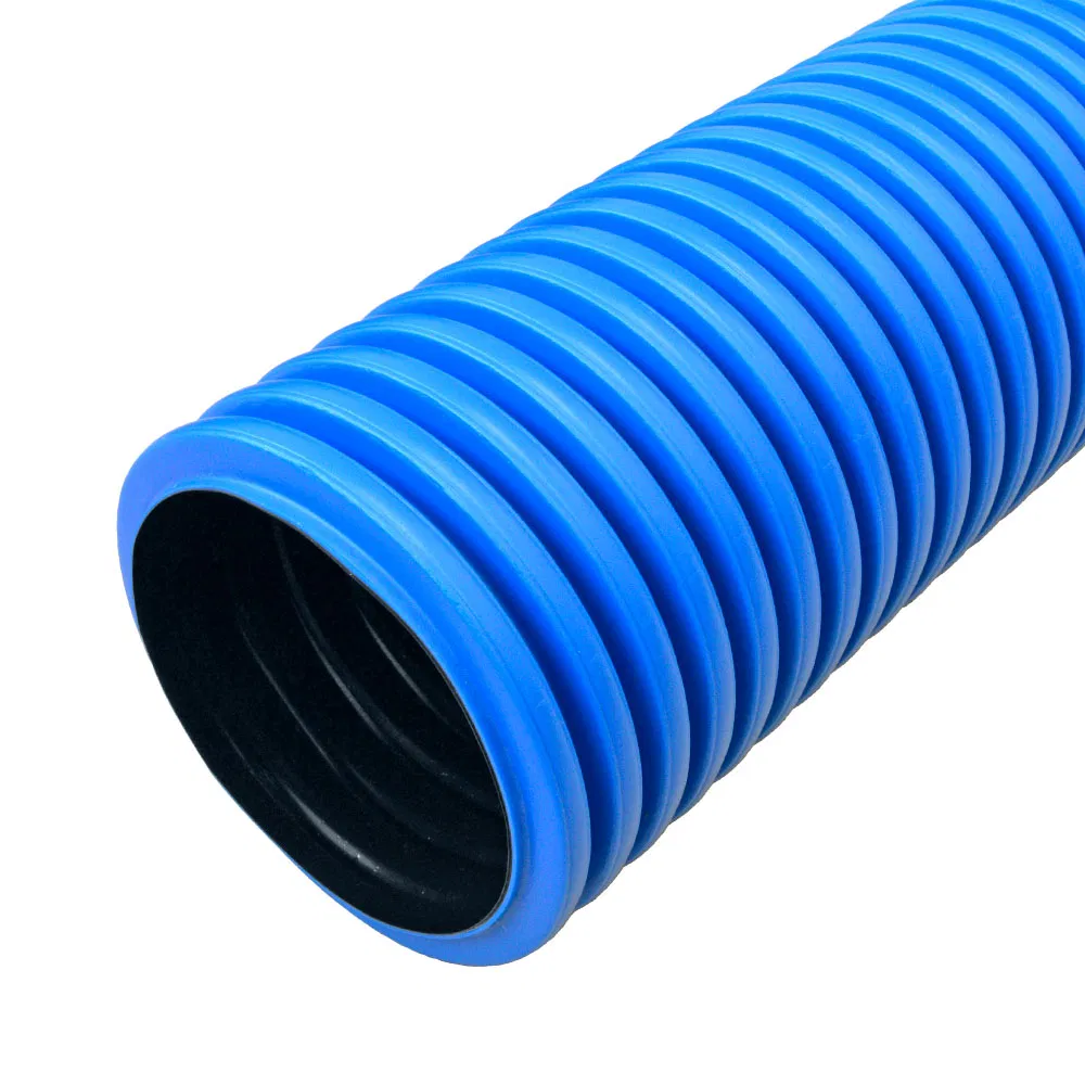 Double-walled corrugated HDPE pipe rigid type 750 (SN14) blue d125 mm 5.7m (34.2m/pk) Promrukav