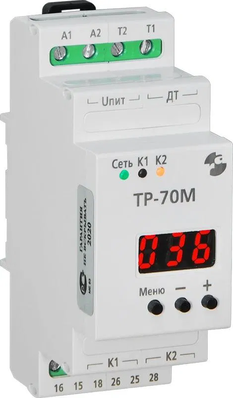 Реле температурное ТР-70М в компл. с датч.ДТ 2.5м -40...+125град.C 80-240В 50Гц/80-300В пост. двухканал. инд. знач. темпер. режим: нагрев. охлаждение термостат макс. коммутир. ток 8А 1п в кажд. канале УХЛ4 Реле и Автоматика A8223-79683252