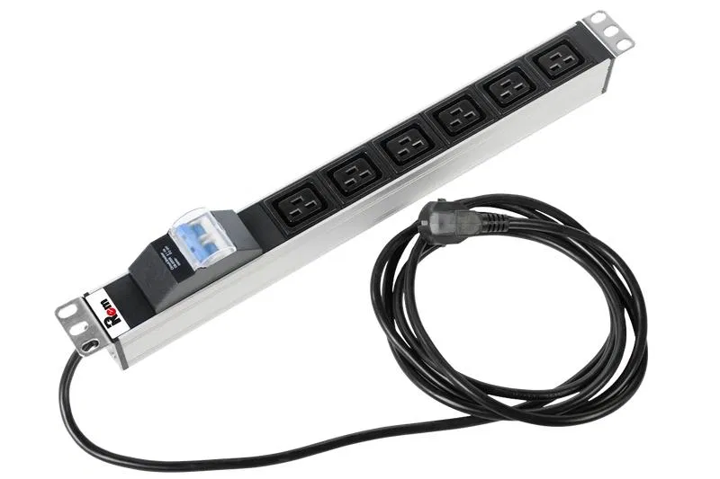 Блок розеток Rem-16 R-16-6C19-A-440-3 16А 6хC19 IEC 60320 19дюйм с автомат. шнур 3м алюм. Rem 1361986