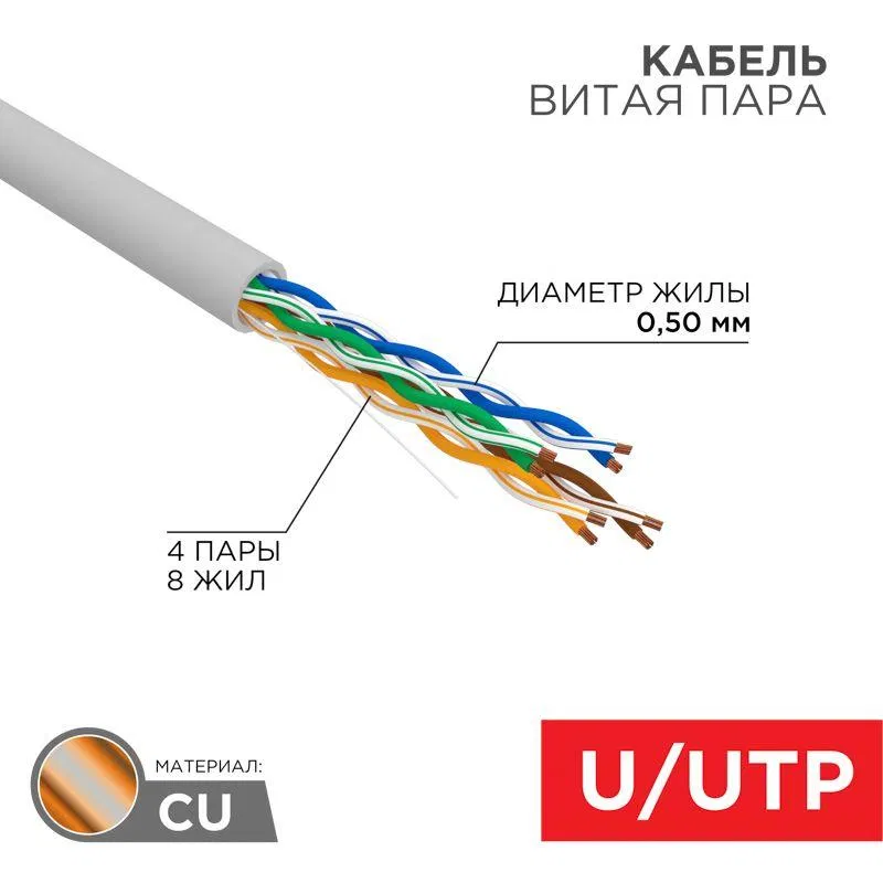 U/UTP Cat.5E twisted pair cable 4x2x24AWG ser. (pack 50m) Rexant 01-0043-50