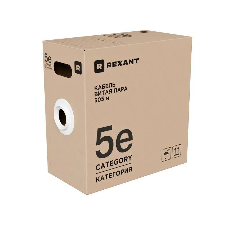 Кабель витая пара F/UTP кат.5E 4х2х0.52 24AWG PVC INDOOR SOLID сер. РФ (305м) Rexant 02-0025-R