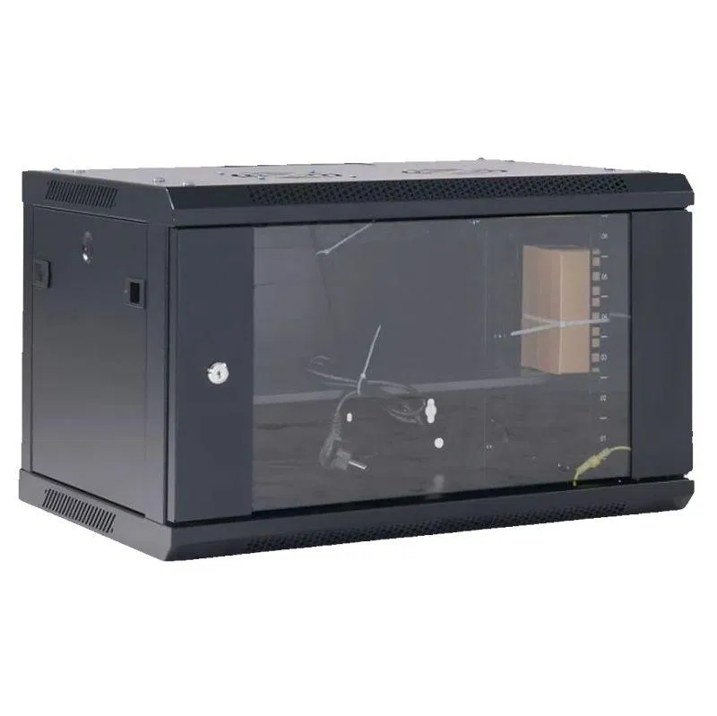 19英寸 6U 壁挂式电信机柜 600x450mm 玻璃门带后门 可拆卸 RAL9005 黑色 Rexant 04-0664-112