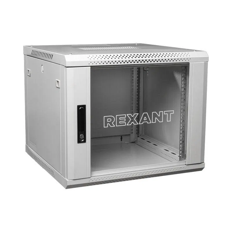 Шкаф телекоммуникационный настенный 19дюйм 6U 600х600х368 дверь стекло стенка задняя боковые съемные стенки разборный сер. RAL7035 Rexant 04-0666-111