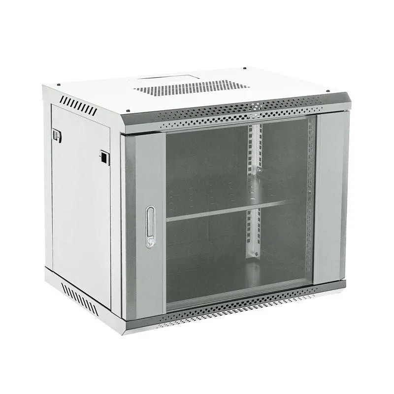 19英寸 9U 壁挂式电信机柜 550x400mm 玻璃门带后门 可拆卸 RAL7035 灰色 Rexant 04-0954-111