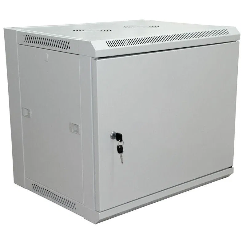 Wall-mounted telecommunications cabinet 19-inch 15U 600x450x770mm (WxDxH) metal door removable side walls removable rear wall disassembled grey RAL7035 PRO Rexant 04-2213