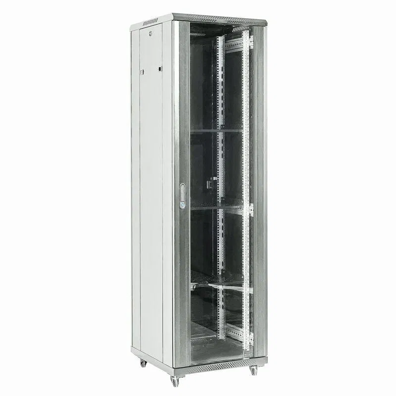 Шкаф телекоммуникационный напольный 19дюйм 27U 600х600х1387 передняя дверь стекло дверь задняя металл разборный сер. RAL7035 Rexant 04-2766-211