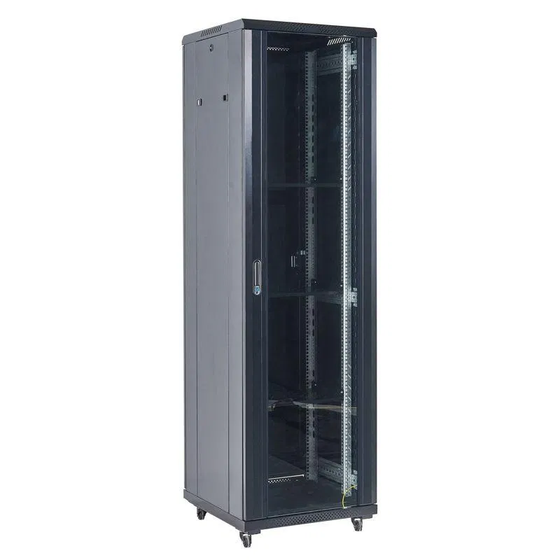 Floor-standing telecommunications cabinet 19-inch 42U 800x800mm glass door dismantlable RAL7035 grey Rexant 04-4288-211