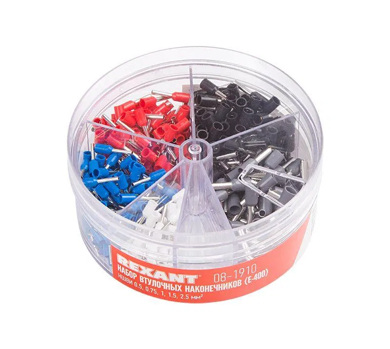Ferrule terminal set NSHVI (0.5mm²; 0.75mm²; 1mm²; 1.5mm²; 2.5mm²) in a box (E-400) Rexant 08-1910