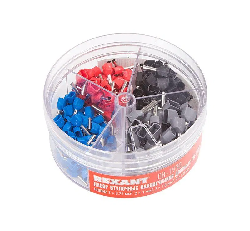 Double ferrule terminal set NShVI2 (2x0.75mm²; 2x1mm²; 2x1.5mm²; 2x2.5mm²) in box (TE-200) Rexant 08-1930