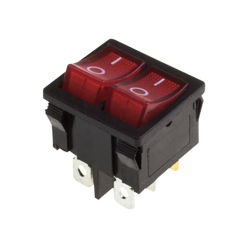 双联 Mini 按钮开关 250V 6A (6s) ON-OFF 红色带指示灯 (RWB-305) Rexant 36-2160