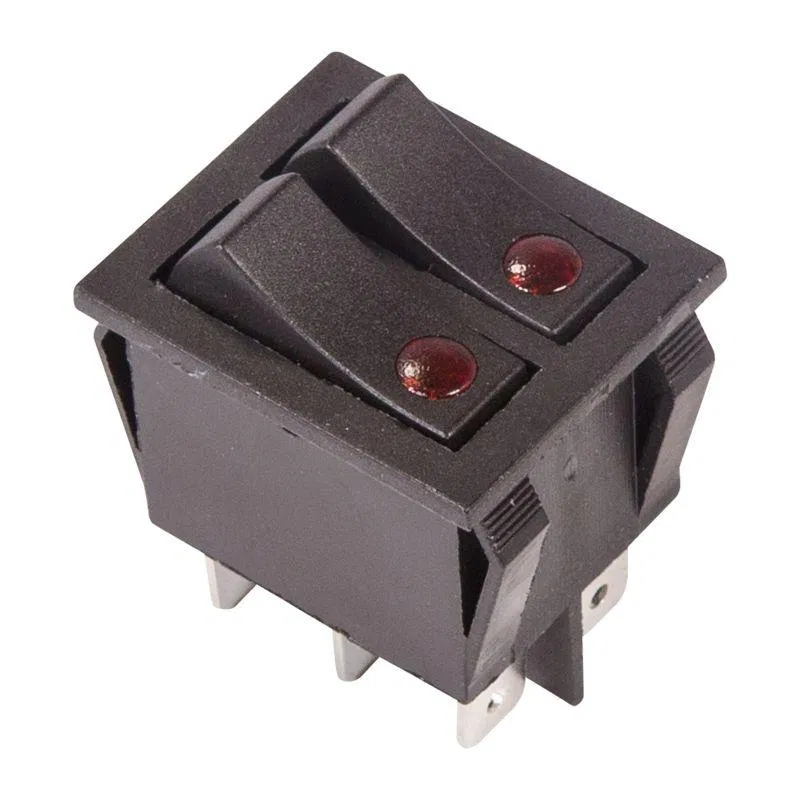 双联式按键开关 250V 15A (6s) ON-OFF 黑色 带指示灯 (RWB-512 SC-797) Rexant 36-2430