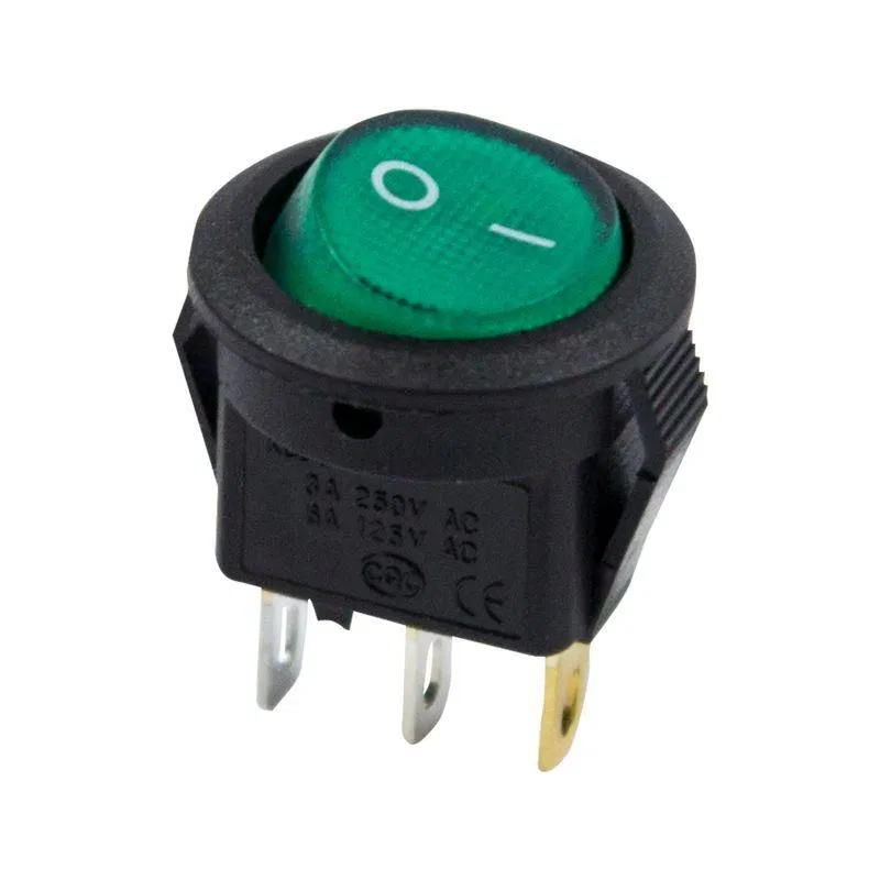 圆形按钮开关 250V 3A (3c) ON-OFF 绿色带指示灯 Micro (RWB-106 SC-214) Rexant 36-2533