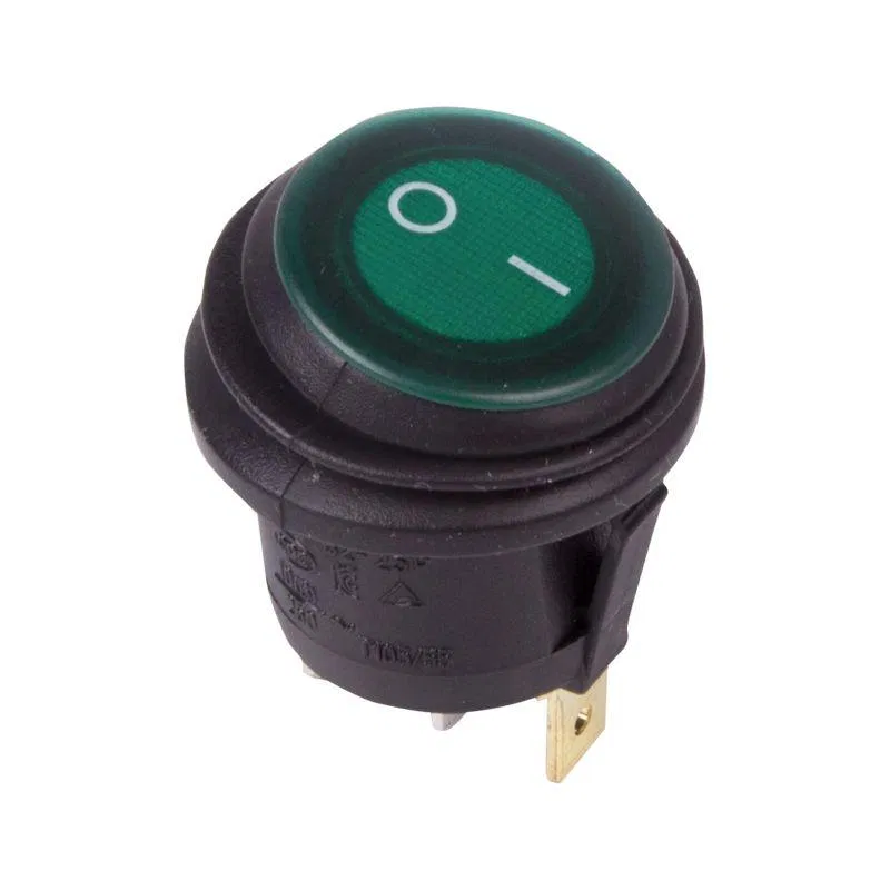 Round key switch 250V 6A (3c) ON-OFF green with backlight WATERPROOF Rexant 36-2597