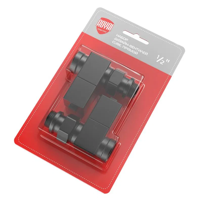 Набор дизайн-вентилей CUBE прямой 1/2дюйм черн. Royal Thermo НС-1422575