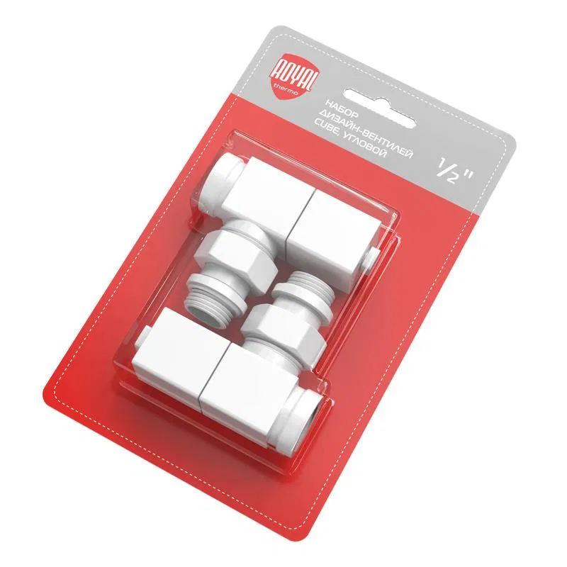 Набор дизайн-вентилей CUBE угловой 1/2дюйм бел. Royal Thermo НС-1422577