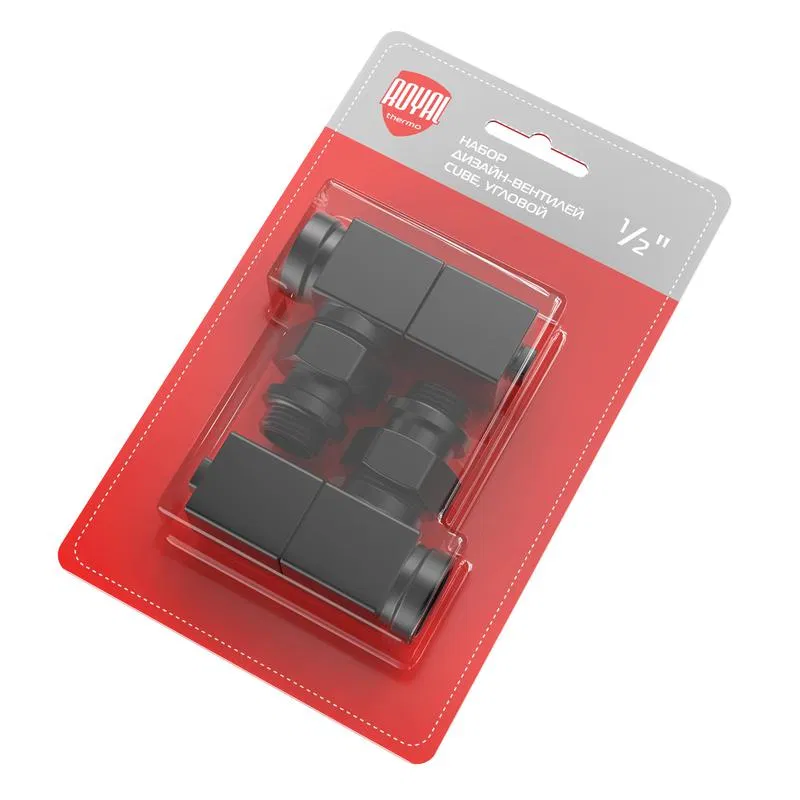 Набор дизайн-вентилей CUBE угловой 1/2дюйм черн. Royal Thermo НС-1422578