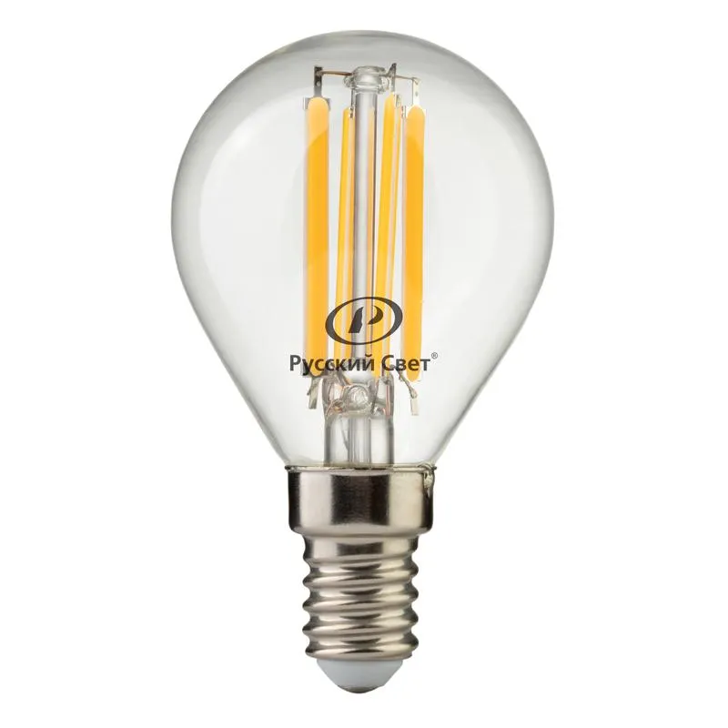 Лампа светодиодная филаментная RS F P45 E14 7W 220-240V 2700К 7Вт 810лм Ra 90 шар Русский Свет 15011245089