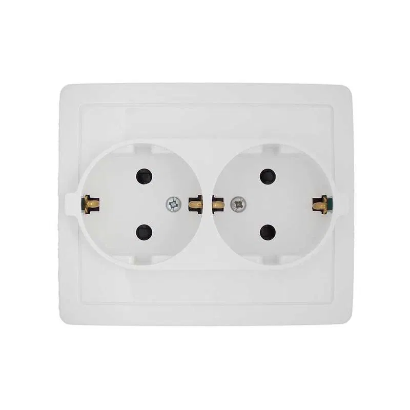 Socket 2-gang SP Simon15 16A IP20 250V with grounding Schuko shutter protection screw terminals white Simon 1590451-030