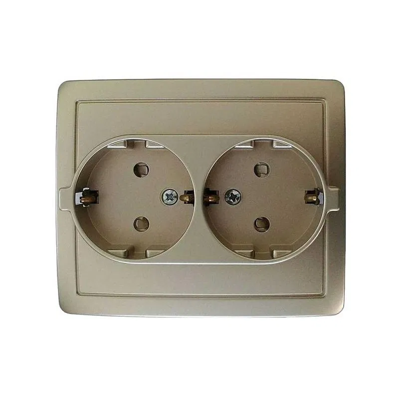 Simon15 2孔插座 16A IP20 250V 带接地 Schuko 带保护门 螺钉端子 香槟色 Simon 1590451-034