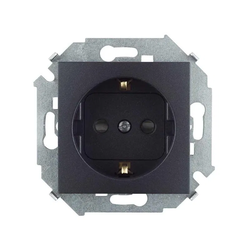 带接地保护罩 2P+E 插座 16A 250V 螺钉压接 石墨色 Simon 1591443-038