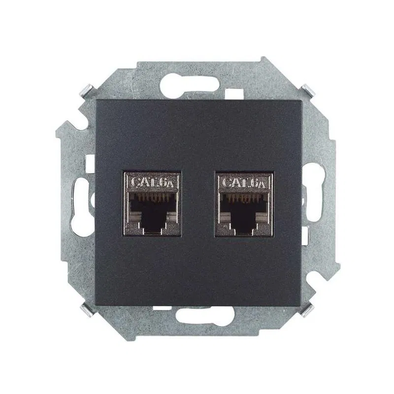 Computer socket 2-port RJ45 cat.6A AMP FTP graphite Simon 1591564-038