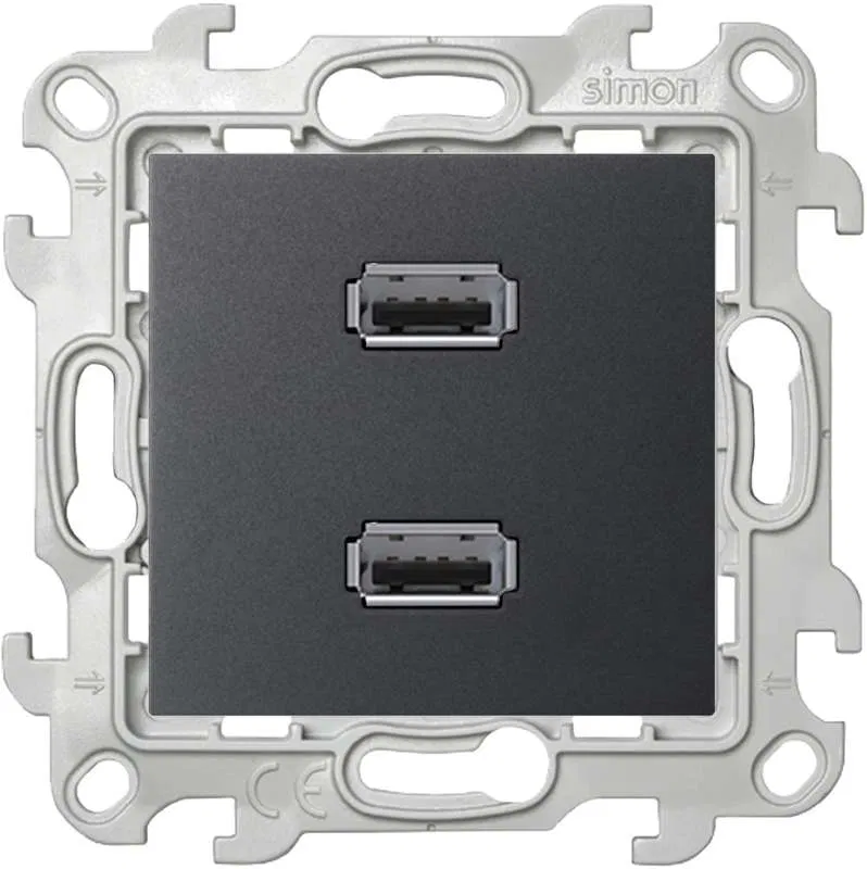 Simon 24 系列 USB 2口插座 IP20 插座组件 碳灰色 Simon 2411090-038