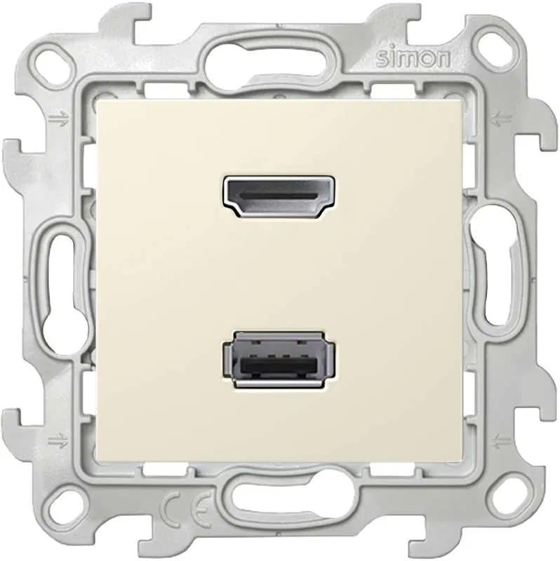 HDMI + USB 2.0 Socket 2-gang SP Simon 24 IP20 connector mechanism ivory Simon 2411095-031
