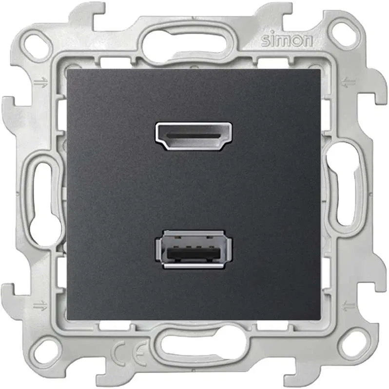 HDMI + USB 2.0 Socket 2-gang Simon 24 IP20 connector mechanism graphite Simon 2411095-038