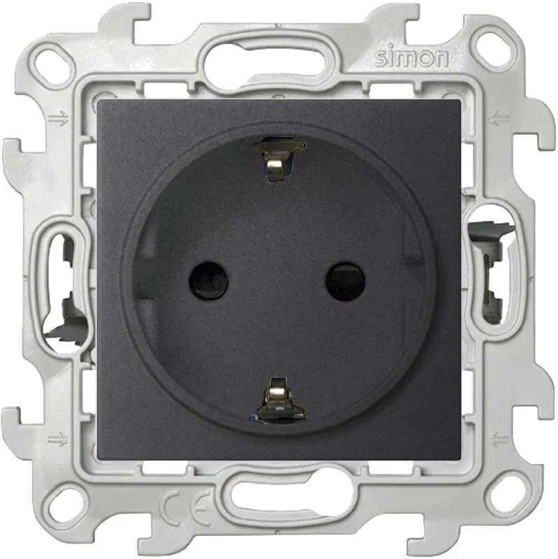 Socket 1-gang Simon 24 16A IP20 2P+E Push&Go shutter protection mechanism graphite Simon 2420432-038