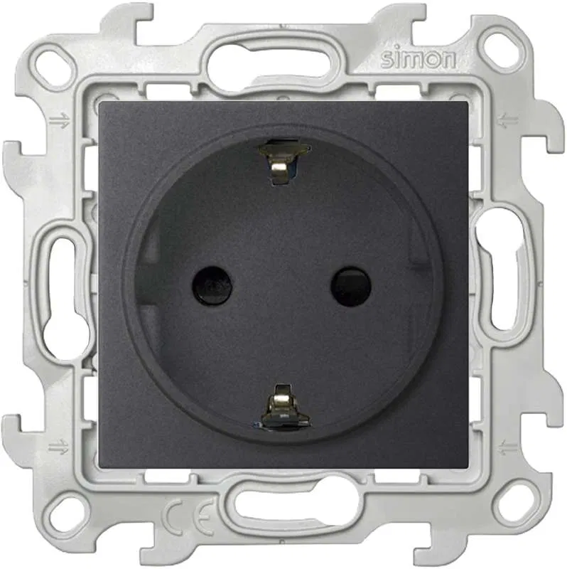 Socket 1-gang Simon 24 16A IP20 2P+E Schuko shutter mechanism graphite Simon 2450432-038