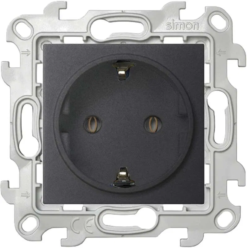 Socket 1st series Simon 24 16A IP20 2P+E Schuko without shutter mechanism graphite Simon 2450434-038