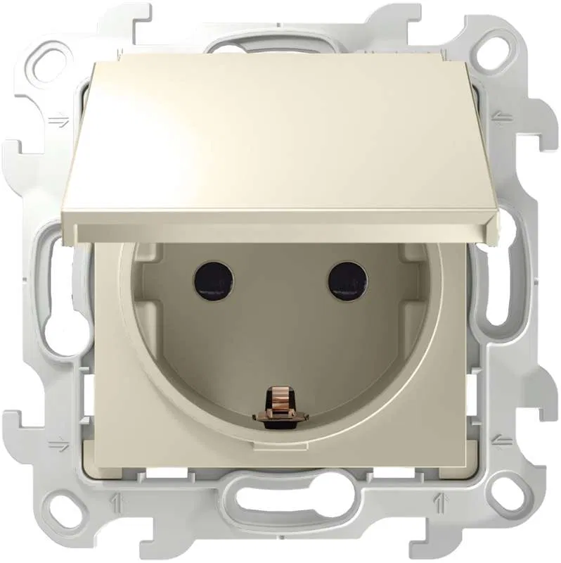 Simon 24 插座 1-m SP 16A IP44 2P+E Schuko 模块 象牙色 Simon 2450448-031