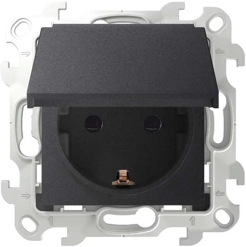 Simon 24 系列单位插座 16A IP44 2P+E Schuko 模块 石墨色 Simon 2450448-038