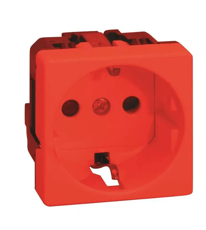SP Simon 27 Socket 16A IP20 250V 2P+E with shutter, screwless terminals, wide module mechanism red Simon 27432-68