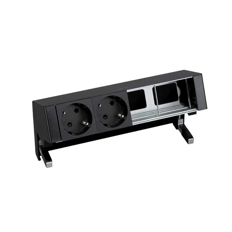 Desktop socket unit 2x2P+E 2 empty modules black Simon 400 42402000-138