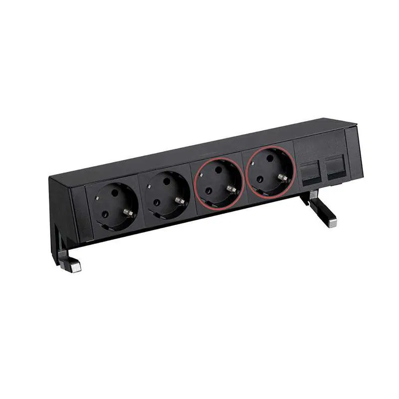 Блок розеточный настольный Simon 400 2х2P+E 2х2P+E UPS адаптер для 2хRJ45 моноблок черн. Simon 42502220-138