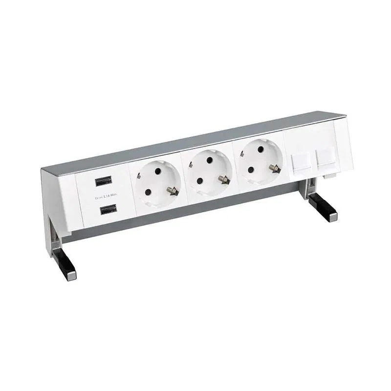 Блок розеточный настольный Simon 400 3х2P+E 2хUSB зарядное устройство адаптер для 2хRJ45 моноблок алюм. Simon 42523020-133