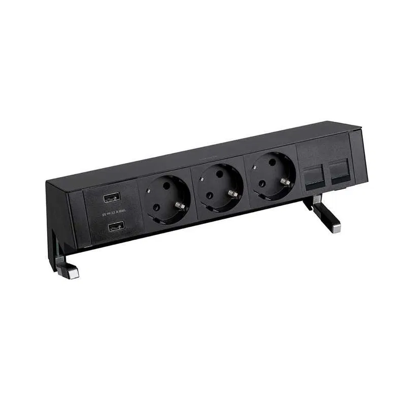 Блок розеточный настольный Simon 400 3х2P+E 2хUSB зарядное устройство адаптер для 2хRJ45 моноблок черн. Simon 42523020-138