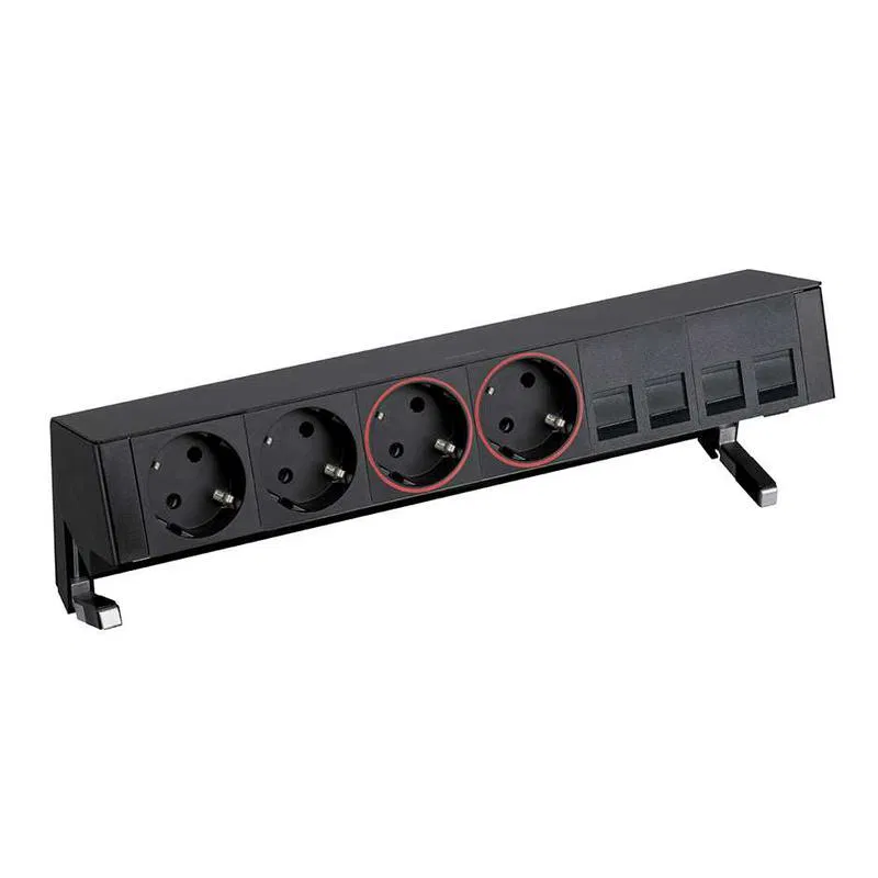 Блок розеточный настольный Simon 400 2х2P+E 2х2P+E UPS адаптер для 4хRJ45 моноблок черн. Simon 42602240-138