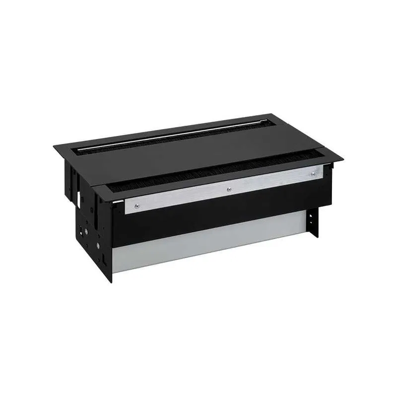 Flush-mounted socket block with double-sided cover, brush inlet 2x2P+E 10 empty modules, black Simon 400 46601000-138