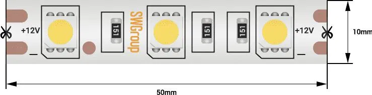 Лента светодиодная стандарт 5050 60LED/м 14.4Вт/м тепл. бел. 12В IP68 (уп.5м) SWG Standard 00-00001847