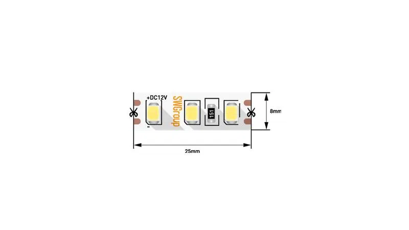 Лента светодиодная стандарт 2835 120LED/м 9.6Вт/м холод. бел. 12В IP20 со скотчем 3М (уп.5м) SWG Standard 00-00007263