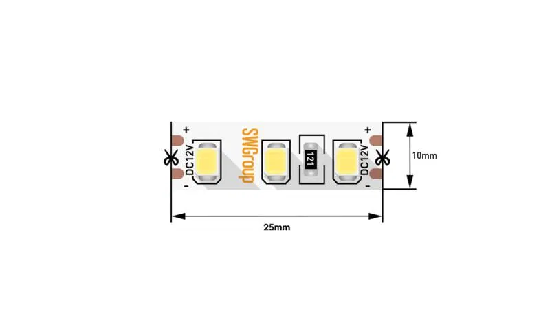 Лента светодиодная стандарт 2835 120LED/м 12Вт/м 12В IP20 со скотчем 3М холод. бел. (уп.5м) SWG Standard 00-00009238