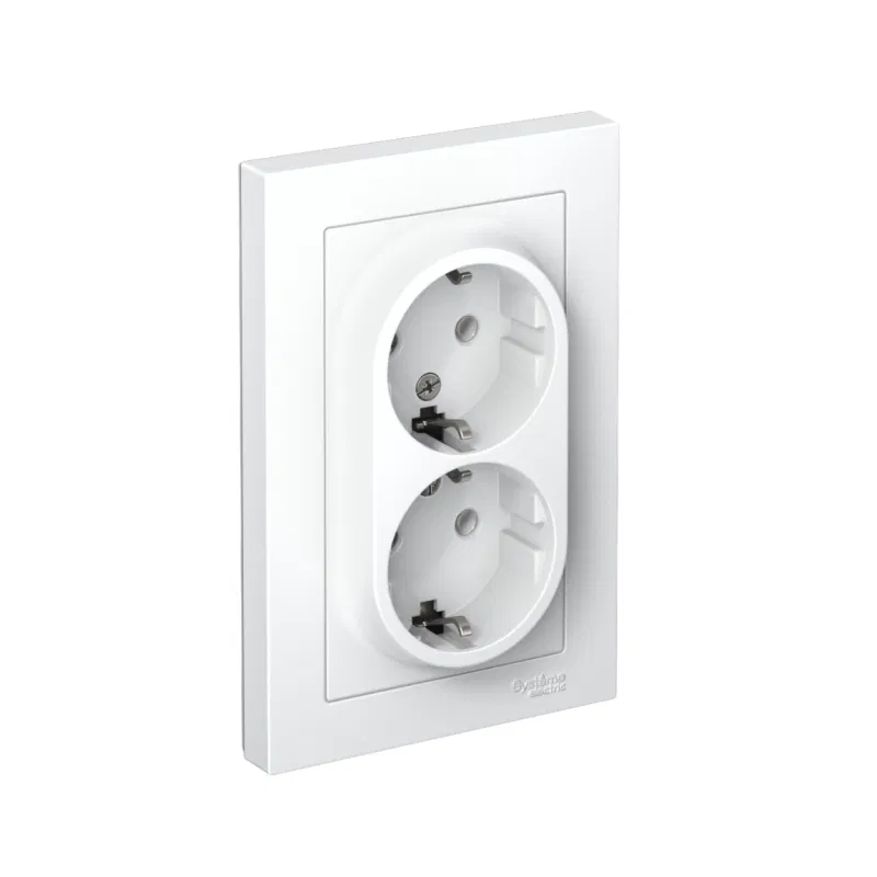 Розетка 2-м СП AtlasDesign 16А IP20 с заземл. в сборе бел. SE ATN000124 Systeme Electric
