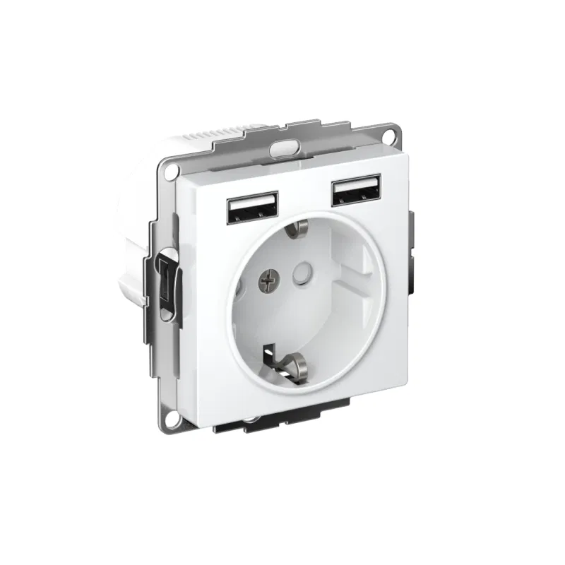 Розетка 1-м СП AtlasDesign 16А IP20 с 2-мя заряд. устройствами USB тип A+A 5В/2.4А 2х5В/1.2А механизм бел. SE ATN000130 Systeme Electric