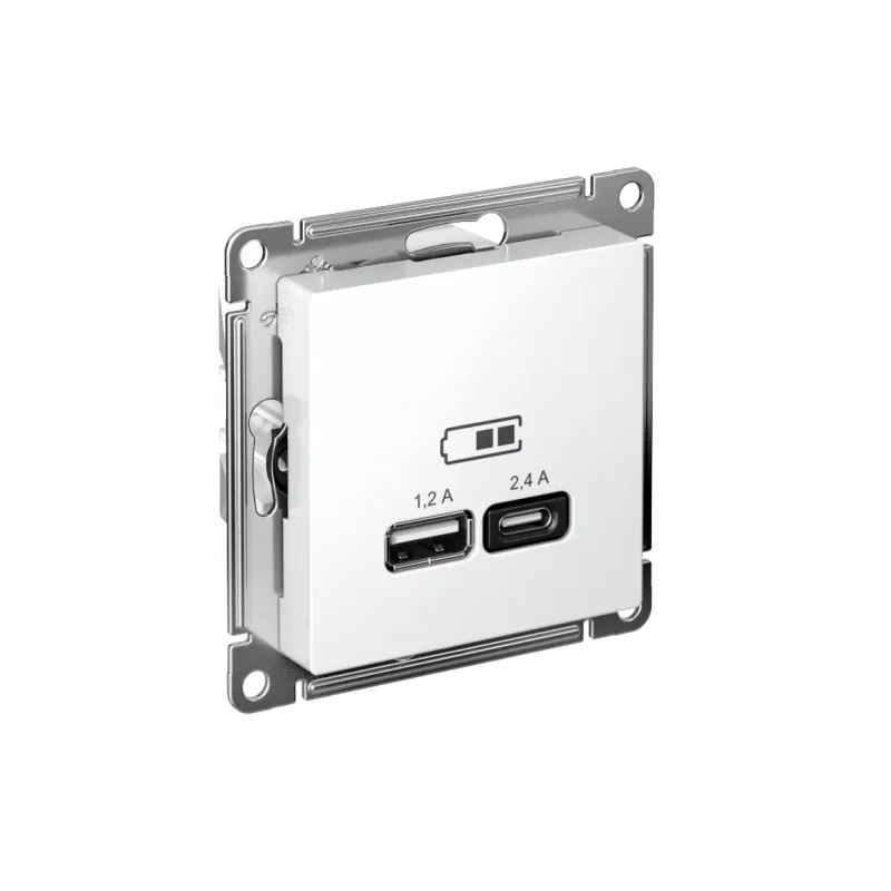 Розетка USB AtlasDesign тип A+C 5В/2.4А 2х5В/1.2А механизм бел. SE ATN000139 Systeme Electric