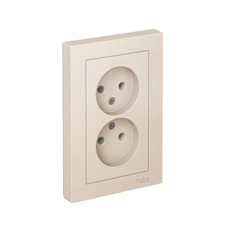 Розетка 2-м СП AtlasDesign 16А IP20 без заземл. в сборе беж. SE ATN000220 Systeme Electric